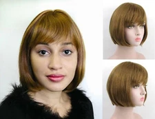 HUMAN HAIR WOMENS SHORT STRAIGHT CLASSIC BOB STYLE WIG W/ BANGS SKIN TOP JACKIE 