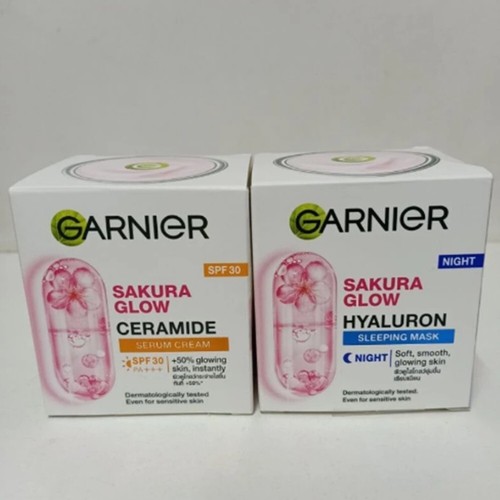 Garnier Sakura Glow Day & Night Cream CERAMIDE HYALURON Serum Cream 50 ml. - 第 1/8 張圖片