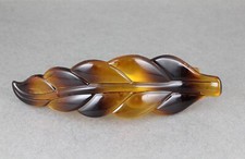 Brown leaf barrette curved flat hair clip leaves 4.5" long stamped textured