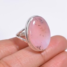Natural Pink Opal Ring Pink Stone 925 Sterling Silver Boho Rings Gift Jewelry