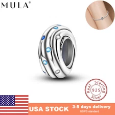 MULA 925 Sterling Silver Ripple Rubber Plug Charm Blue AAA CZ For Women Bracelet