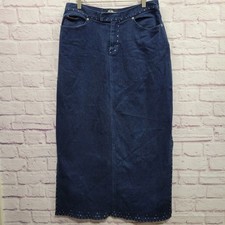 VTG FUBU Denim Maxi Skirt Womens 14 Dark Blue Rhinestone Y2K Grunge Streetwear