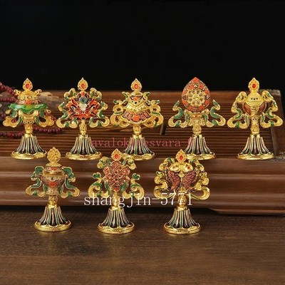 8pcs 8.5cm Tibetn Tranic Auspicious Eight Treasures Buddhist Collection Ornament