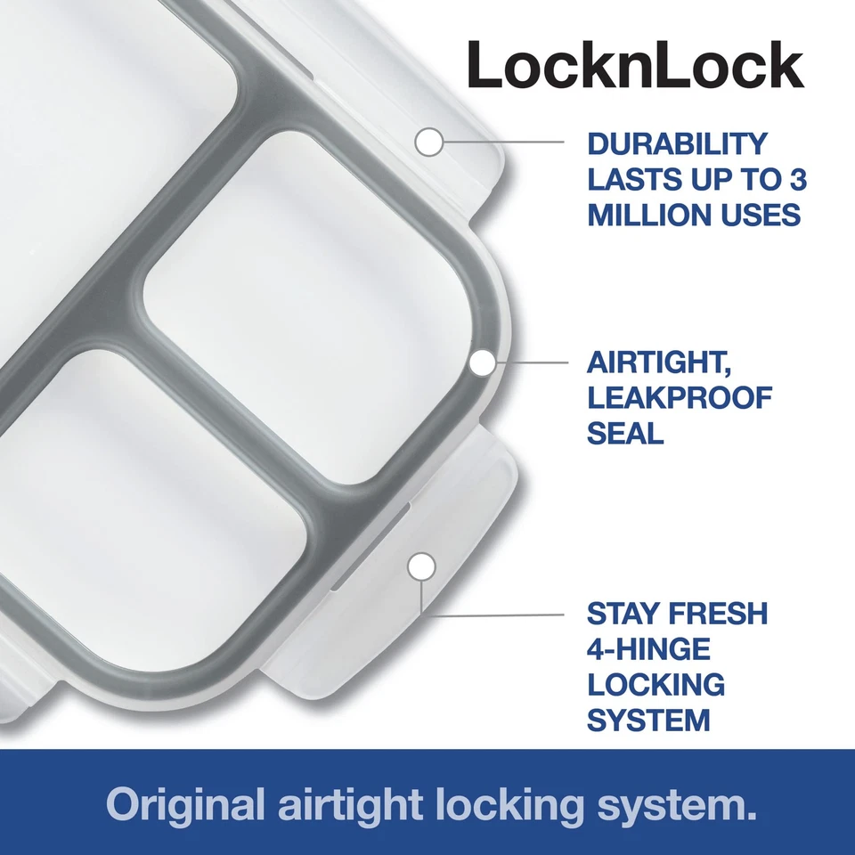 LOCK LOCK 3-Compartment Divided Lunch Box, Sauce Cup, 50.7-Ounce, Gray - Image 2 of 4