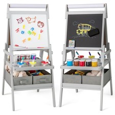3-in-1 Art Easel for Kids with Magnetic Chalkboard  Whiteboard Paper Roll