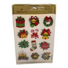 Vintage Hallmark Christmas Seals Stickers 4 Sheets Bells Candle Wreath Horn