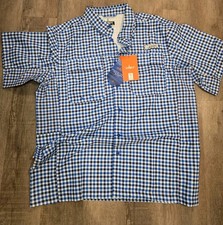 Habit Men's UPF 40 UV Protection Short Sleeve Fishing Shirt Blue Check Size L
