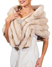 Women Wedding Faux Fur Shawl Wrap Bridal Winter Fur Stole Shrug Bridesmaid
