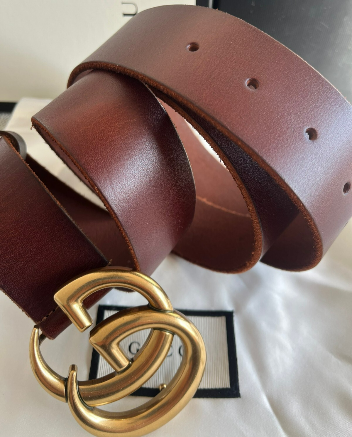 Gucci GG Brass Buckle Women's Brown Leather Belt Size 105 cm Fit's 36-38 Waist