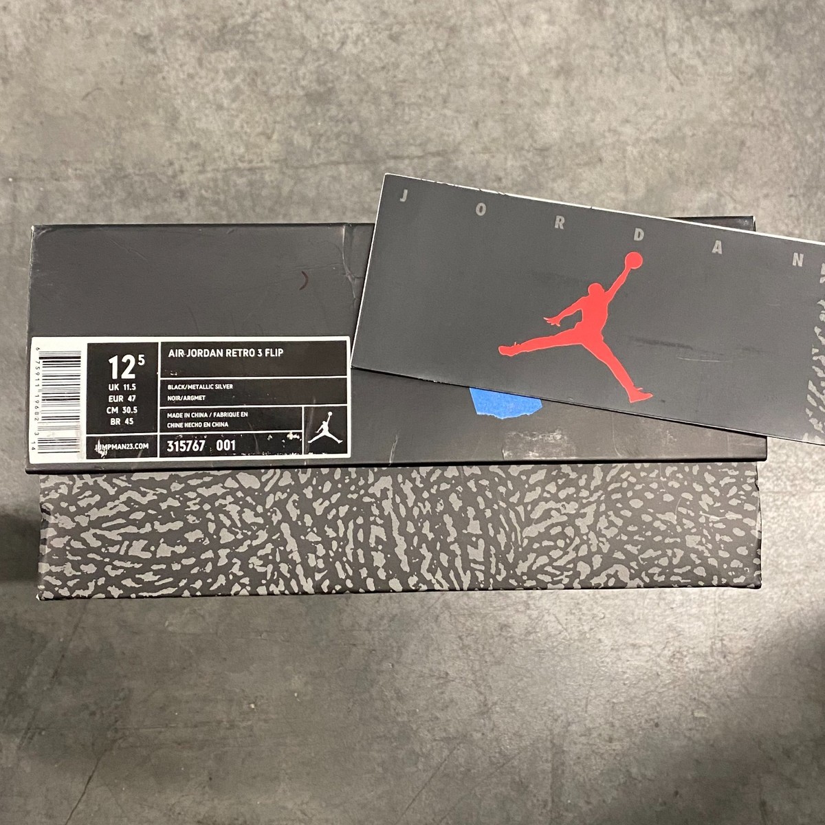 Size 12.5 - Air Jordan 3 Retro Black Flip Sneakers 315767-001 New