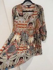 Boho Western Dress Rock & Roll Cowgirl Texas Print Tassel Peasant L