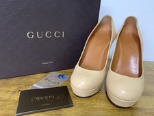 Gucci Women’s Cream Nappy Leather Round Toe Betty Court High Heels Shoes Sz 37