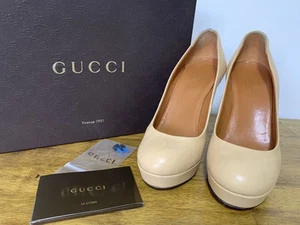 Chaussures à talons hauts femme Gucci cuir crème bout rond Betty Court pointure 37