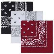 100 Cotton Large Bandanas for Men and Women, 22 Inch Black / White / Burgundy