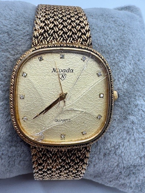 Men's Nivada N-24001SP Swiss Gold Plated Mesh Band Quartz Watch New Battery