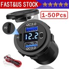 12V-24V PD+QC3.0 Dual USB Car Fast Charger Power Socket Outlet LED Voltmeter Lot
