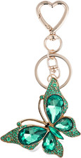 Charm Keychain for Women, Cute Heart Key Chain with Diamond Butterfly Pendant, L