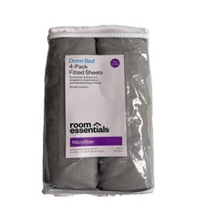 Twin/XL Twin 4-Pk Solid Microfiber Fitted Sheets Gray - Room Essentials
