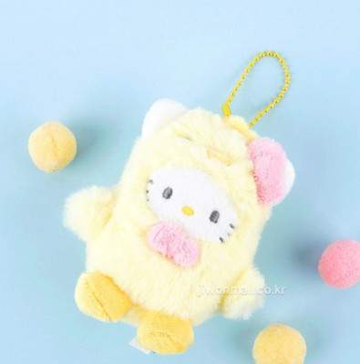 Sanrio Official Plush Doll : Chick Costume Hello Kitty Key rings Bag charm 8cm