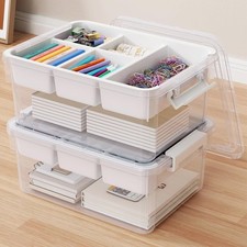 40Qt Stackable Storage Bins W/ Lids Trays Craft Box Organizers 2Pack,WH Clear