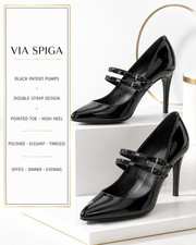 Via Spiga Black Patent Leather Pumps Size 8.5 Pointed Toe Heels