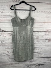 Adrianna Papell Occasions Dress Womens 12 Silver Metallic Cocktail Sheath Midi
