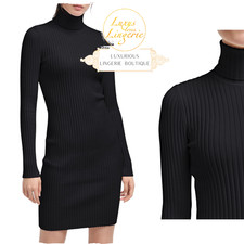 Merino Rib Dress By Wolford Black Dress With Roll Neck 65% Virgin Wool