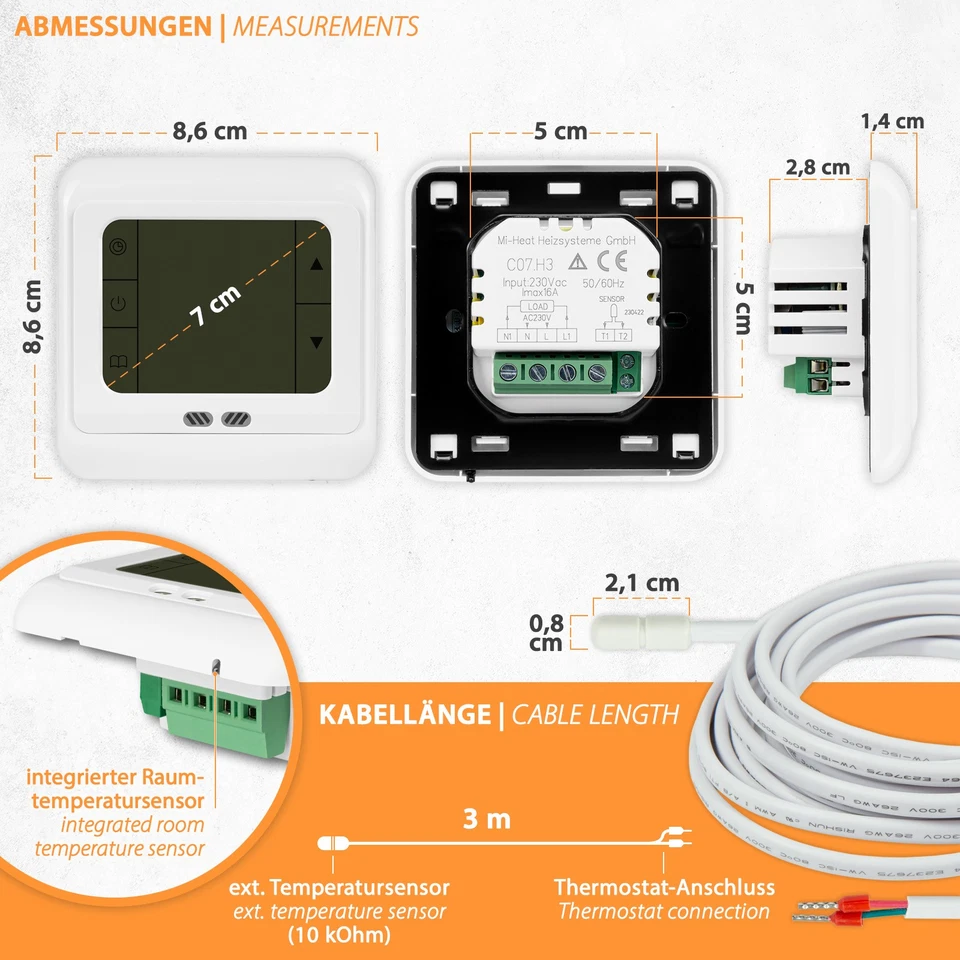 Thermostat Digital Touch Unterputzthermostat Regler Display Programmierbar UP - Bild 4 von 4