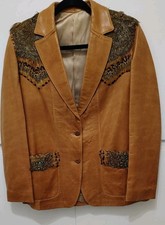 Vintage 1960-70's Scully Feather Trim Leather Blazer Jacket