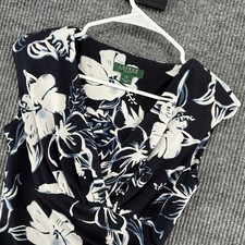 Lauren Ralph Lauren Sheath Dress Womens Size 4 Navy Blue Excellent Floral Ruched