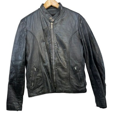 Leather Loft Classic Biker Mens Leather Jacket Size 40 Black
