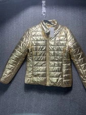 Daisy Women's Small Metallic Gold Bling Puffer Jacket Geek Girl Mob Boss Wife