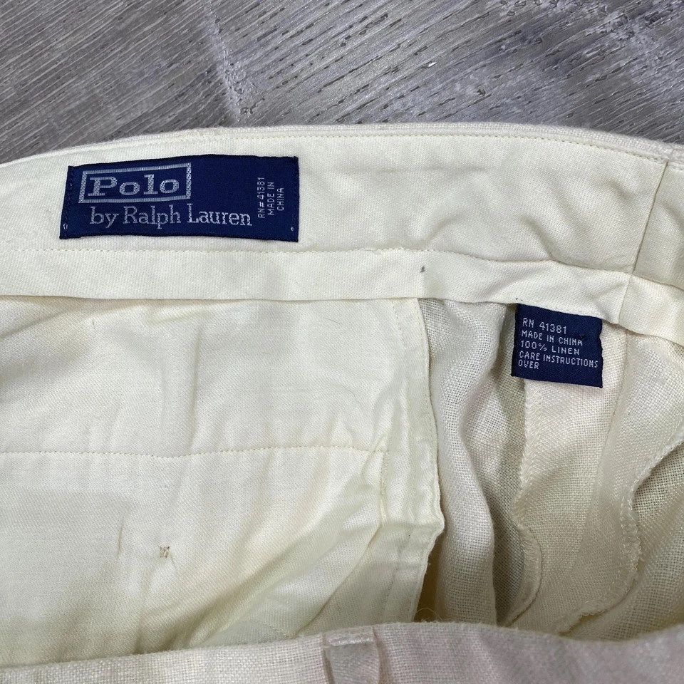 Pantalones de vestir Polo Ralph Lauren de lino para hombre 40x30 crema plisados vintage Foto 3 de 4