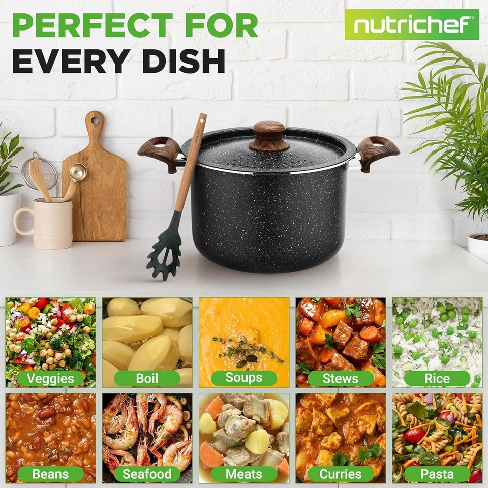 Nonstick Pot with Strainer Lid and Pasta Fork, 4.7L Cooking Stock with... - Image 4 of 4