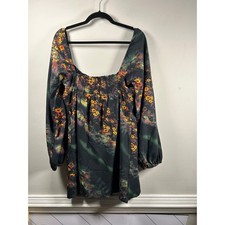 Urban Outfitters Mini Dress Womens Large Black Floral Modern Smocked Back Crepe