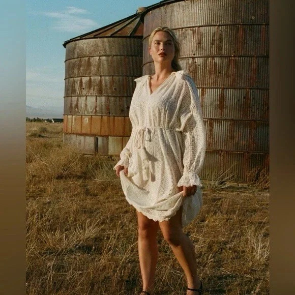 Doen Women Persephone Magnolia Belted Eyelet Embroidered Long Maxi Gown Dress S - image 2 of 4