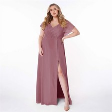 AZAZIE Vintage Mauve A-Line Pleated Chiffon Formal Bridesmaid Maxi Dress Sz A20