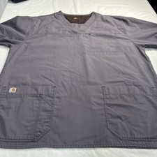Carhartt Scrub Top C15208 RipStop V Neck  Chest Pocket Gray Sz L