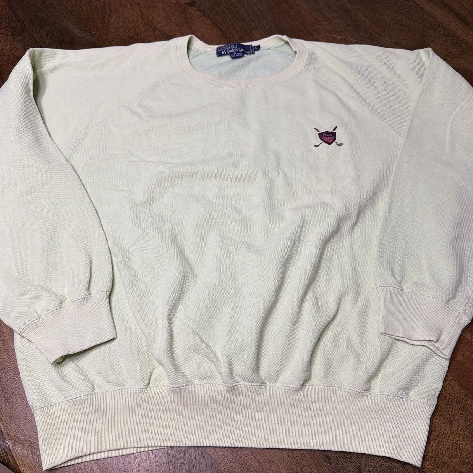 Vintage Polo Ralph Lauren Mint Green Golf Sweater Sweatshirt Large Crest Logo
