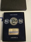 Silvertown Enameled Blue Line American Flag Silver Bar, Police Silver Medallion.
