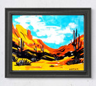 Original Modern Landscape Art 8x10 Desert Cacti Badlands Acrylic Painting Canvas — photo 1