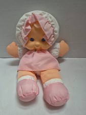 Vintage 1994 Puffalump Pink Baby Girl Doll Fisher Price Blue Eyes Rattle