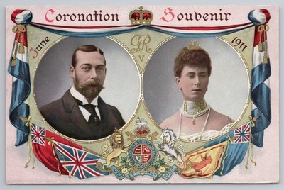 Krönungssouvenir 1911 King George V Queen Mary Portraits Flaggen GR V