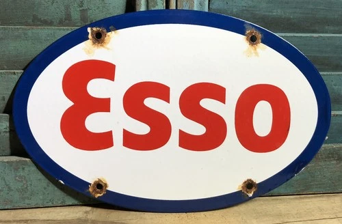 VINTAGE ESSO GASOLINE LOGO MOTOR OIL 11.75” PORCELAIN GAS SIGN