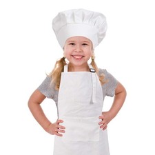 Kids Apron and Chef Hat Set, Adjustable Cotton Child Aprons with Large Pocket...