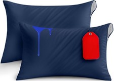 Waterproof Pillow Covers, King Size Zippered 2 Pack, 20x38, Navy Blue
