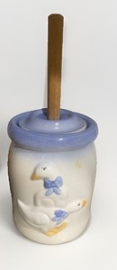 Vtg Goose Butter Churn Country Blue Ceramic Toilet Plunger Holder Cottagecor