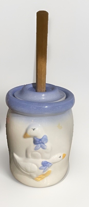 Vtg Goose Butter Churn Country Blue Ceramic Toilet Plunger Holder Cottagecor