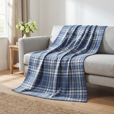 Spring Summer Flannel Blanket Throw Buffalo Plaid Blue White 50x60 Inch