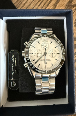 Pagani Design Chronograph Men s Watch Tachymeter White Dial Stainless Steel Box